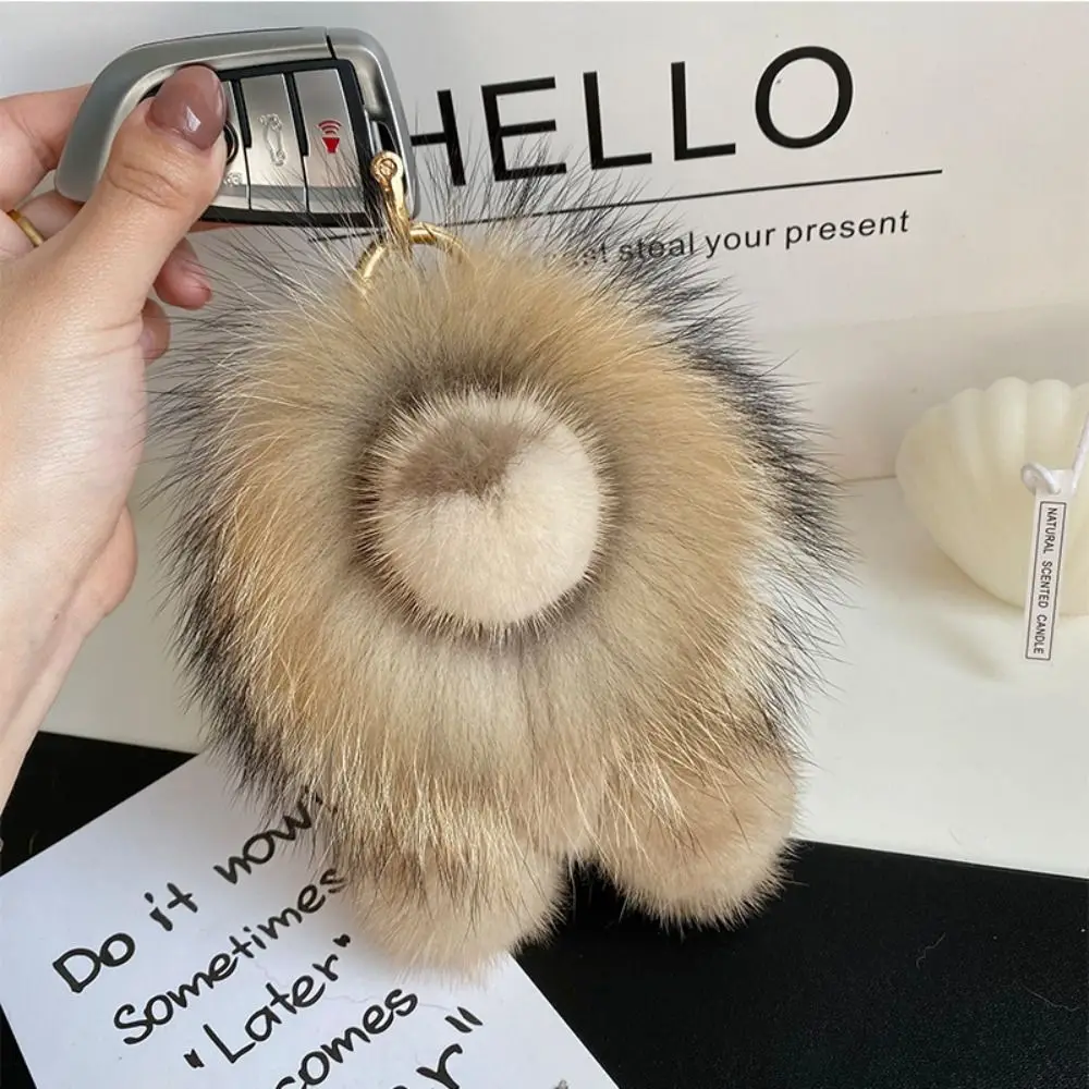 Mink Fur Lion Plush Pendant Stuffed with Tail Plush Lion Keychain Soft Ornaments Cute Animal Keychain Friends Birthday Gifts