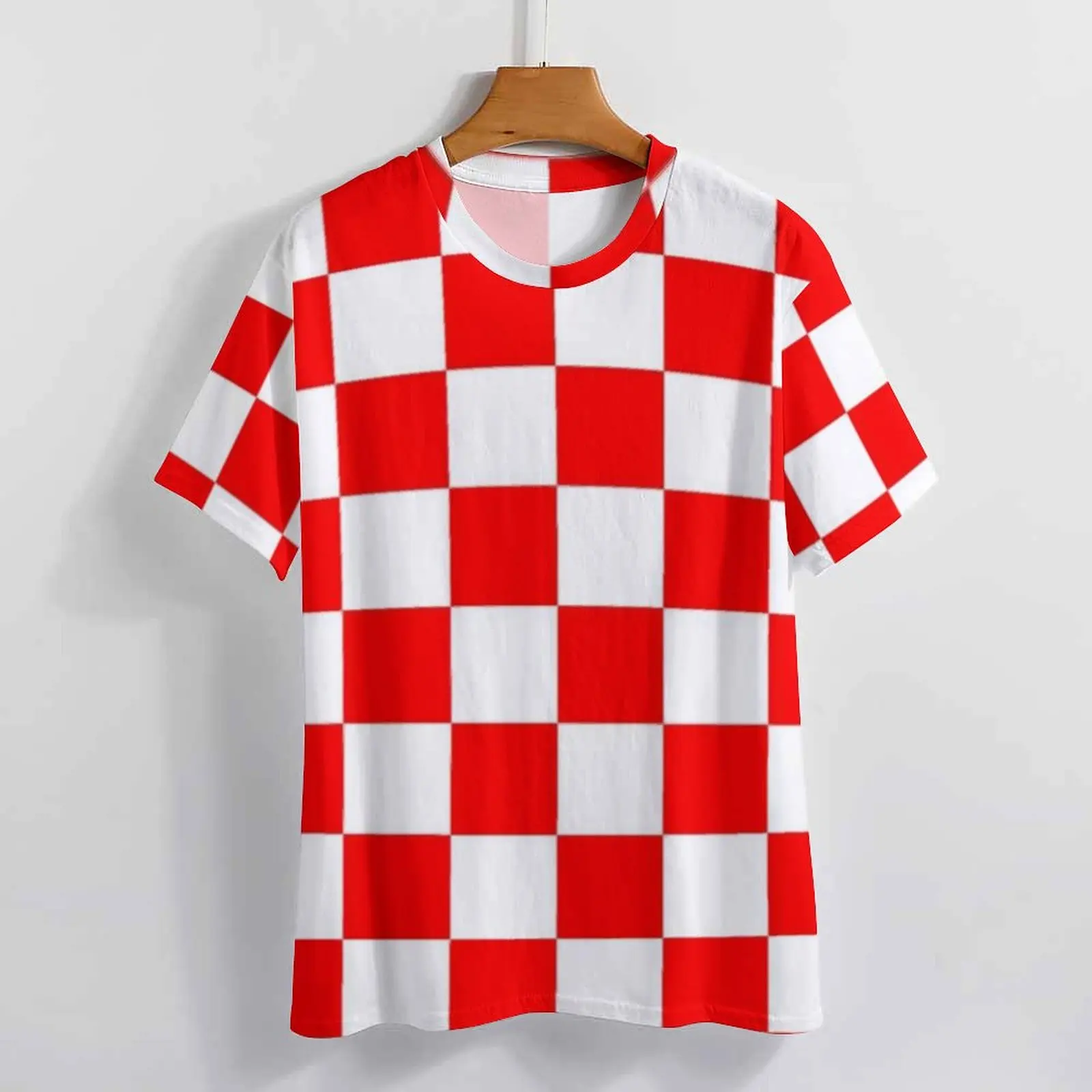 Embrace Croatian flair with this bold red and white checkerboard print  T-shirt, perfect for fans of state farm commercial with boban marjanovic or  the croatian women soccer team.