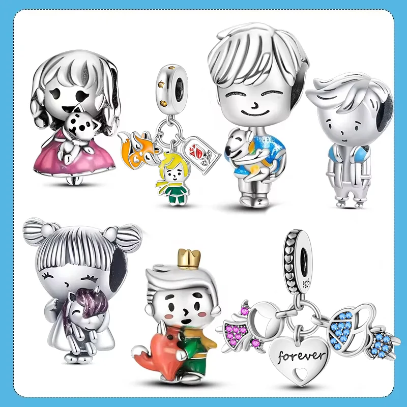 Boy and Girl Charms Enamel Prince Moon Girl Charm Beads fit Original Bracelet DIY 925 Silver Jewellery Gift charm jewelry beads charms silver charm bead charm bead beads jewelry sterling silver beads charm