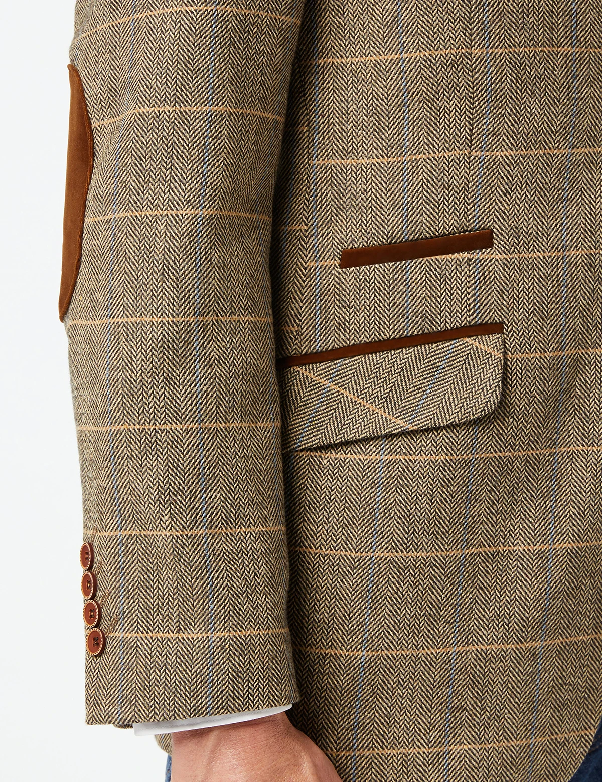 Pinstriped Herringbone Men's Fall Coat Slim Fit Tuxedos Elbow Patch Blazer Groom Wear For Wedding Made Only Jacket