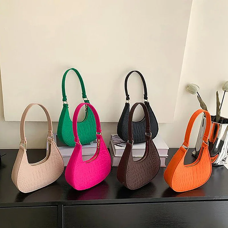 Candy Color Armpit Handbags Felt Shoulder Bags For Women Subaxillary Bag Purses Crescent Bag