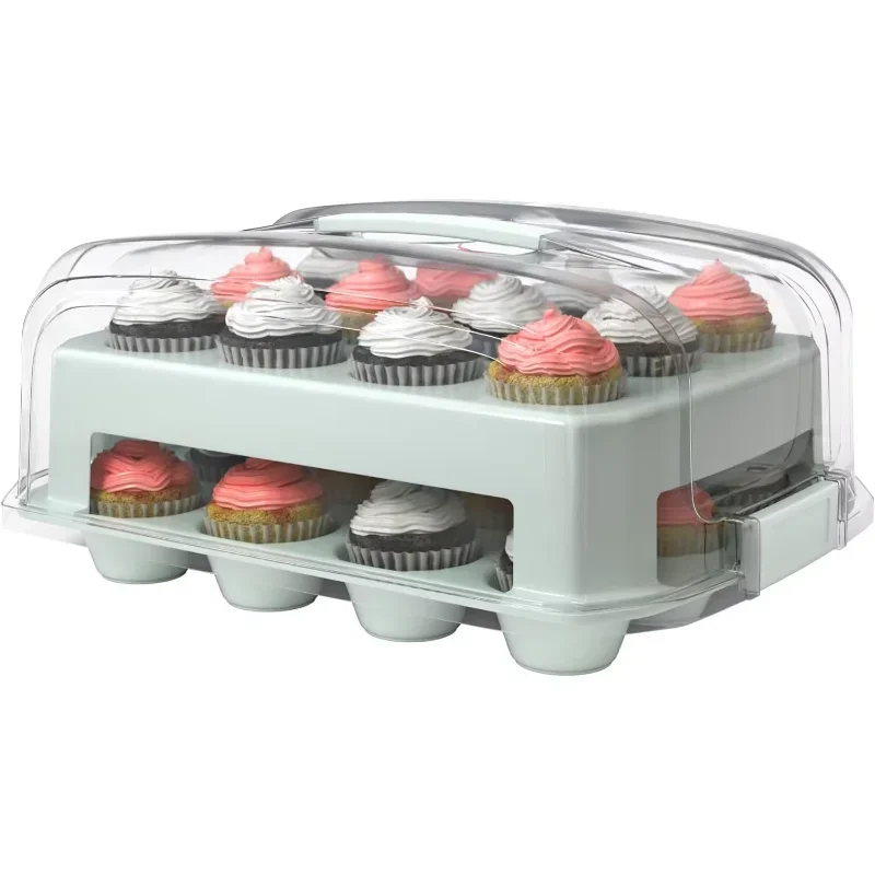 Double Tier Cupcake Carrier Muffin Cake Storage Box Transparent with Lid and Handle Cupcake Trays Baking Food Holder Containers