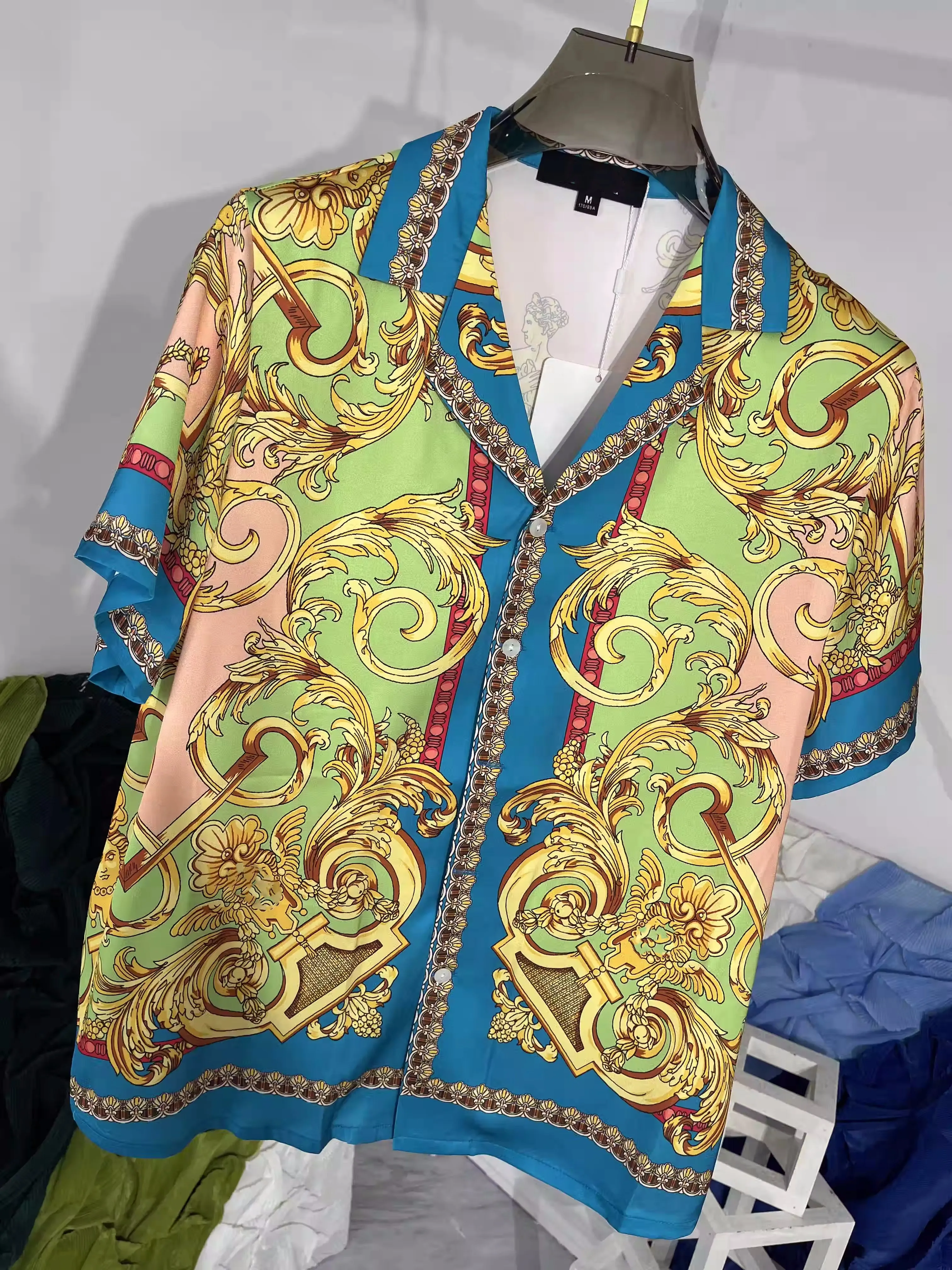 2023 Summer Holiday Style Men's Suit High Quality Print Short Sleeves Shirt + Casual Beach shorts C632