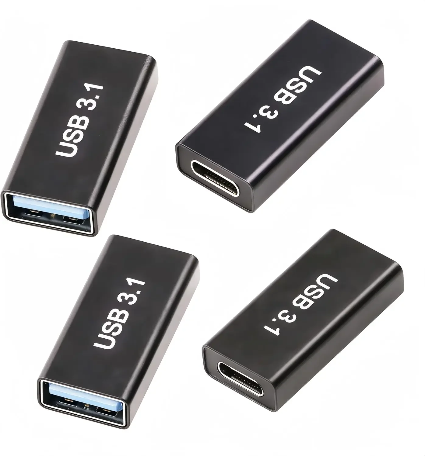 4-Pack High-Speed USB C to USB A Female Adapters - 10Gbps Data Transfer Connectors