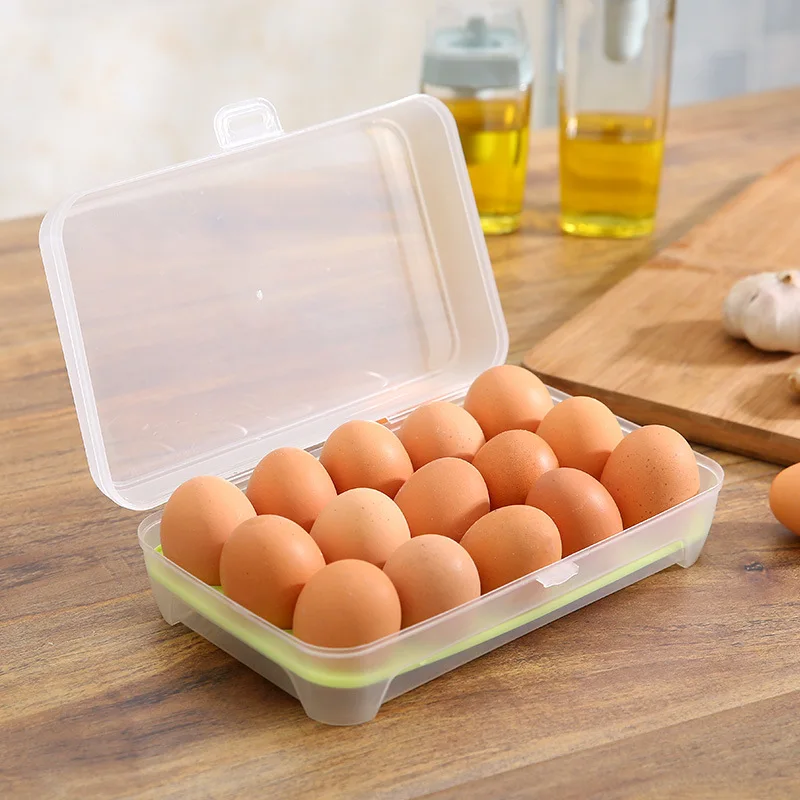 Kitchen 15compartment Egg Box Refrigerator Egg Preservation Storage Box Portable Anti-collision Plastic Compartment Tray
