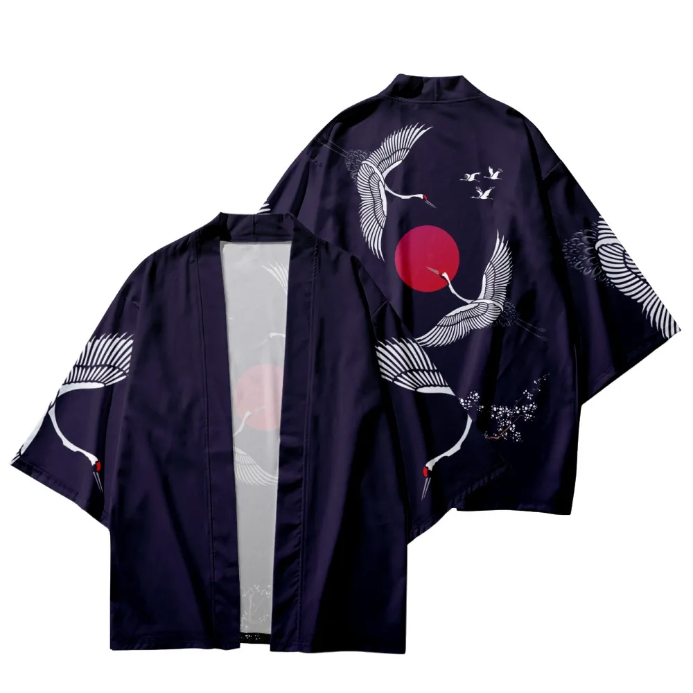 Japanese Kimono Japanese Kimono Cardigan Japanese Kimono Shirt Samurai Crane Cardigan Flower Print Oversized Haori Women Men Kimono Cosplay Tops Blouse Yukata