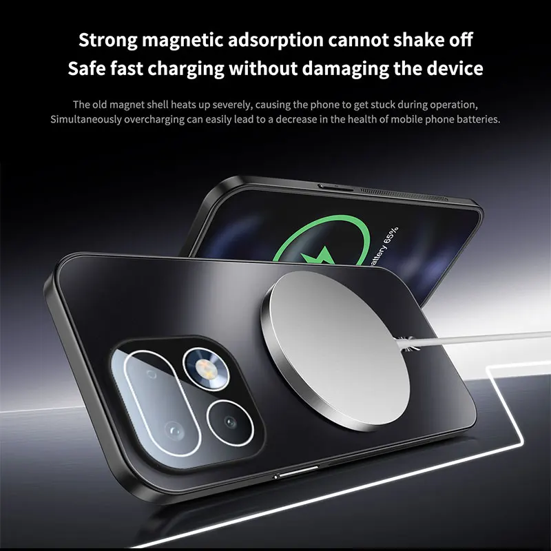 Premium Magnetic Case with Camera Lens Protection and Wireless Charging Compatibility - Matte Shockproof Bumper Back Cover