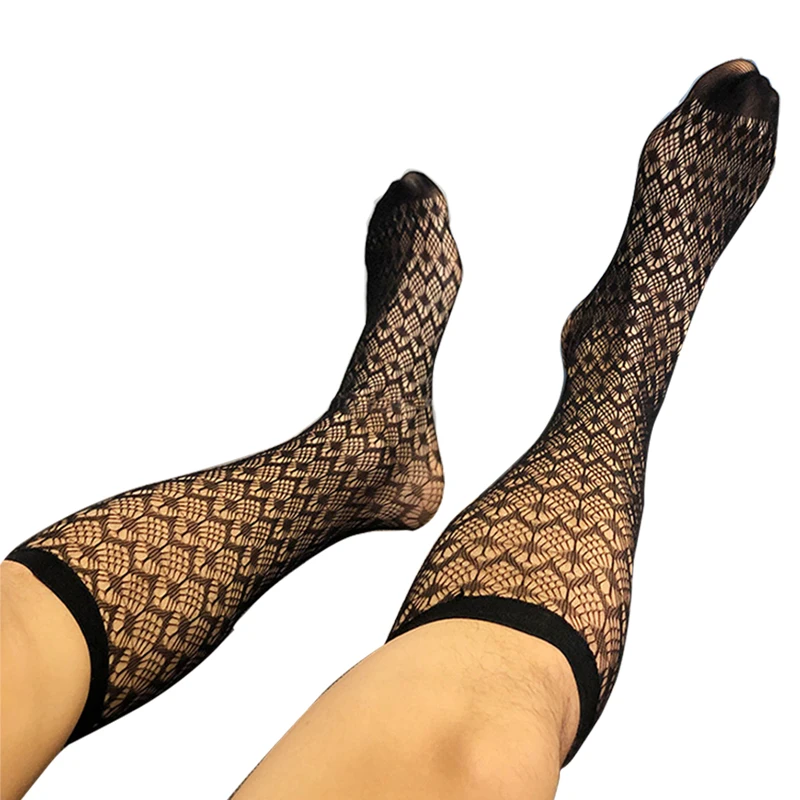 Stylish Man's Nylon Stocking Sex Mature Man Cross Dressing Fetish Gayman Pantyhose Socks Fishnet Holes Mesh