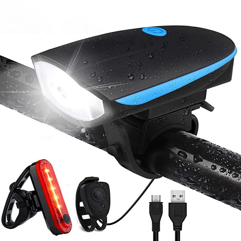

Black Bicycle Light USB Led Waterproof With Horn Mountain Bike Dark Night Outdoor Riding Headlight