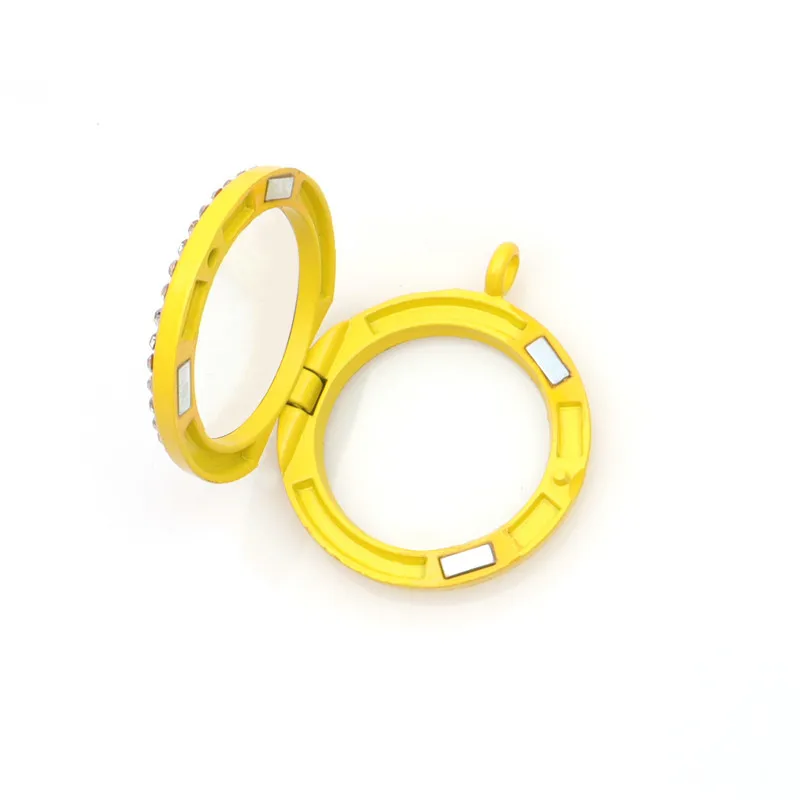 10PCS Plain Round Rhinestone Paint Finish Floating Locket Alloy Pendant Charm Jewelry DIY Making Necklace Keychain For Women Men