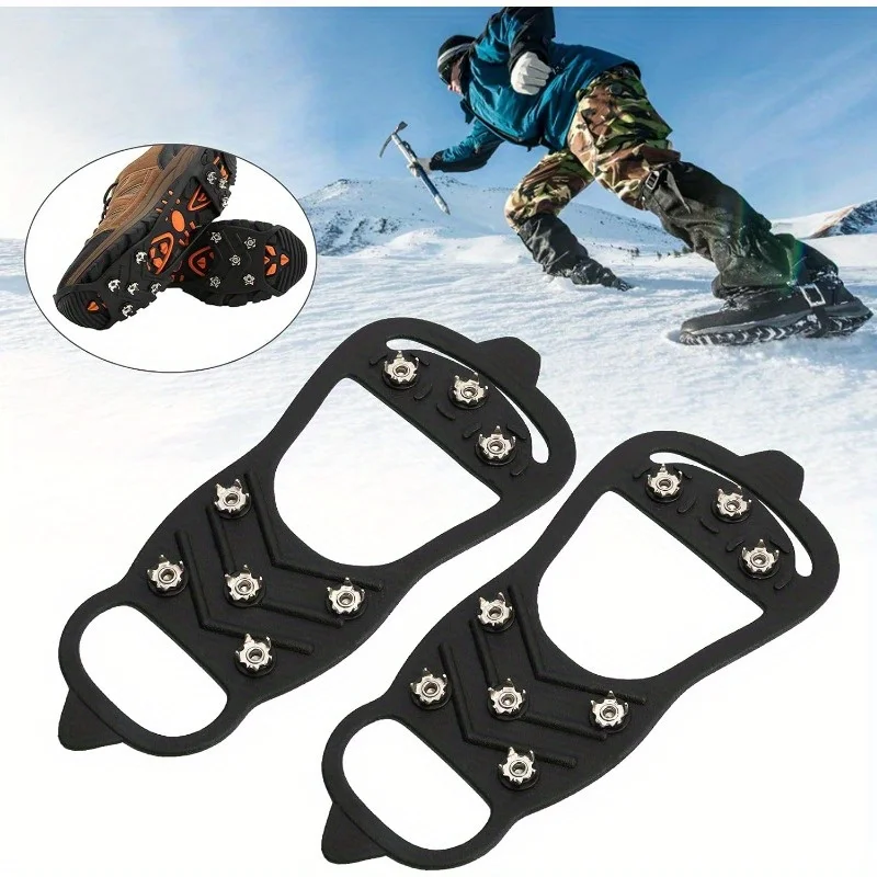 Shoe Spikes Cover Crampons, Anti‑Slips Flexible 8‑Tooth Snow Walking Nail Crampons for Hiking Shoe for Mountaineering Hiking