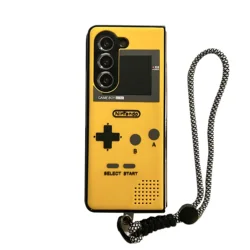 Retro Classic 3D Game Boy-Inspired Phone Case with Strap for Samsung Galaxy Z Fold Series (Yellow with Strap)