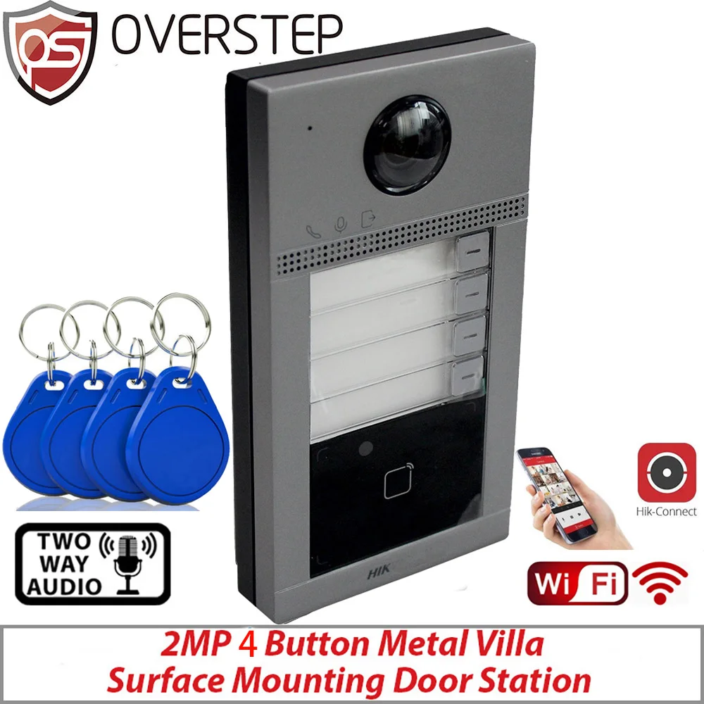 Mutil Language Wifi 4 Button Metal Villa Door Station Poe Lettore Di Schede Mifare Interno 2Mp Videocitofono Wifi Ds-Kv8413-Wme1