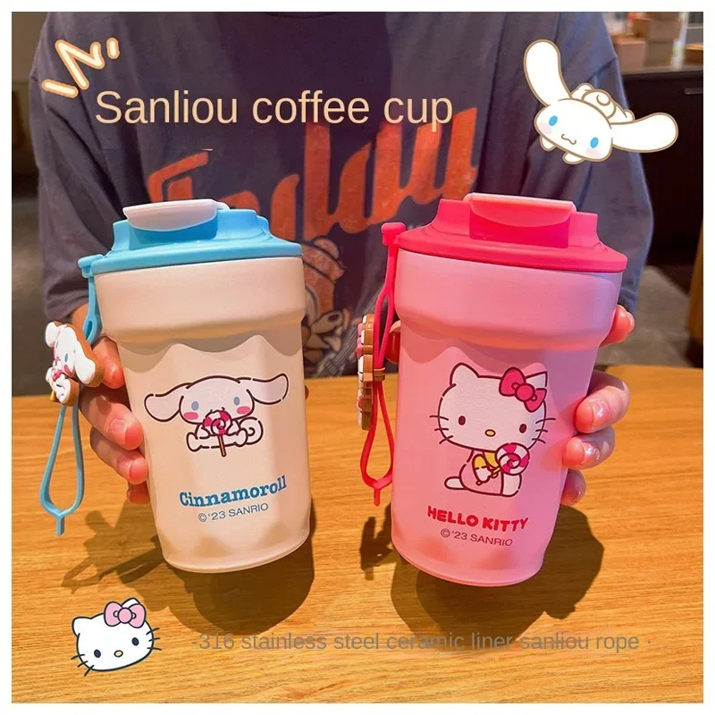 

Anime Pochacco Cinnamoroll Hellokittys Cute Stainless Steel 450ml Water Cup Kawaii Portable Insulation Cup Office Coffee Cups