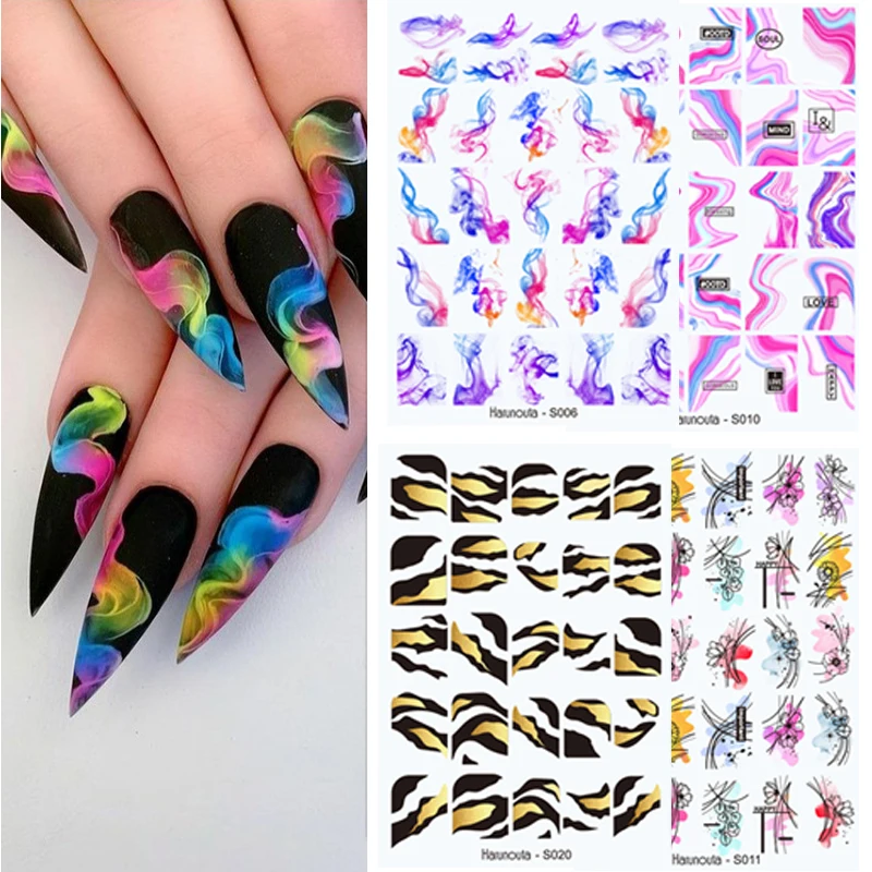 

Self-Adhesive French Nail Stickers Decals Designs 3D Nail Art Sticker Geometric Leaves Marble Ink Blooming Manicure Decorations