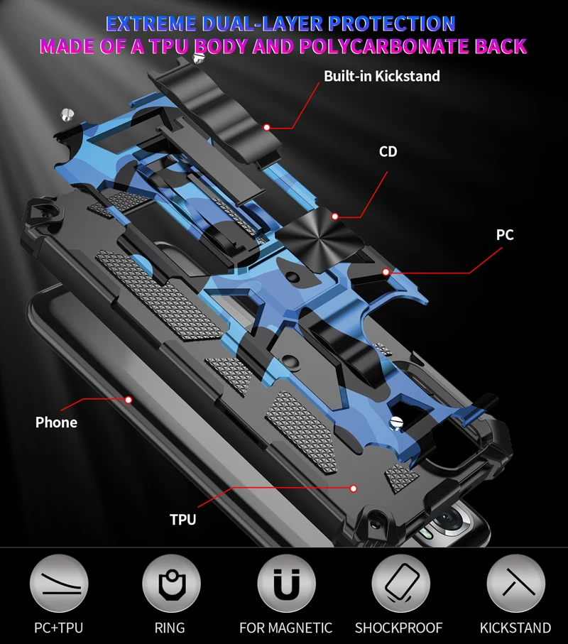 Camouflage Protective Grade Rugged Phone Case with Bracket