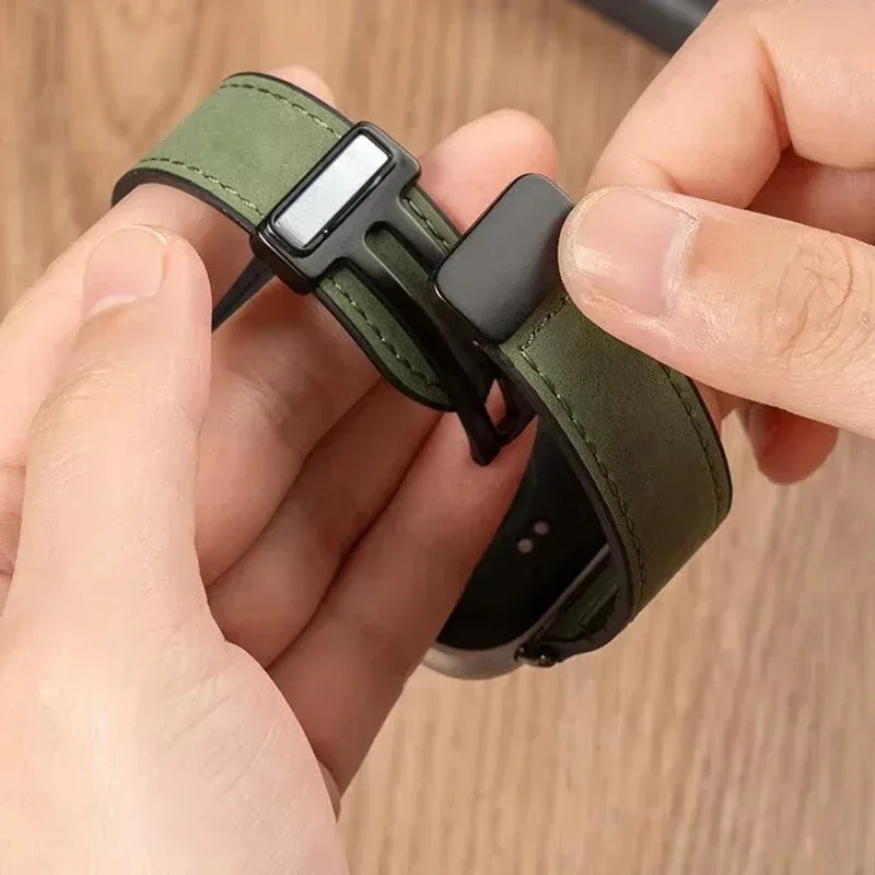 Premium Leather and Silicone Strap with Breathable Design and Magnetic Buckle
