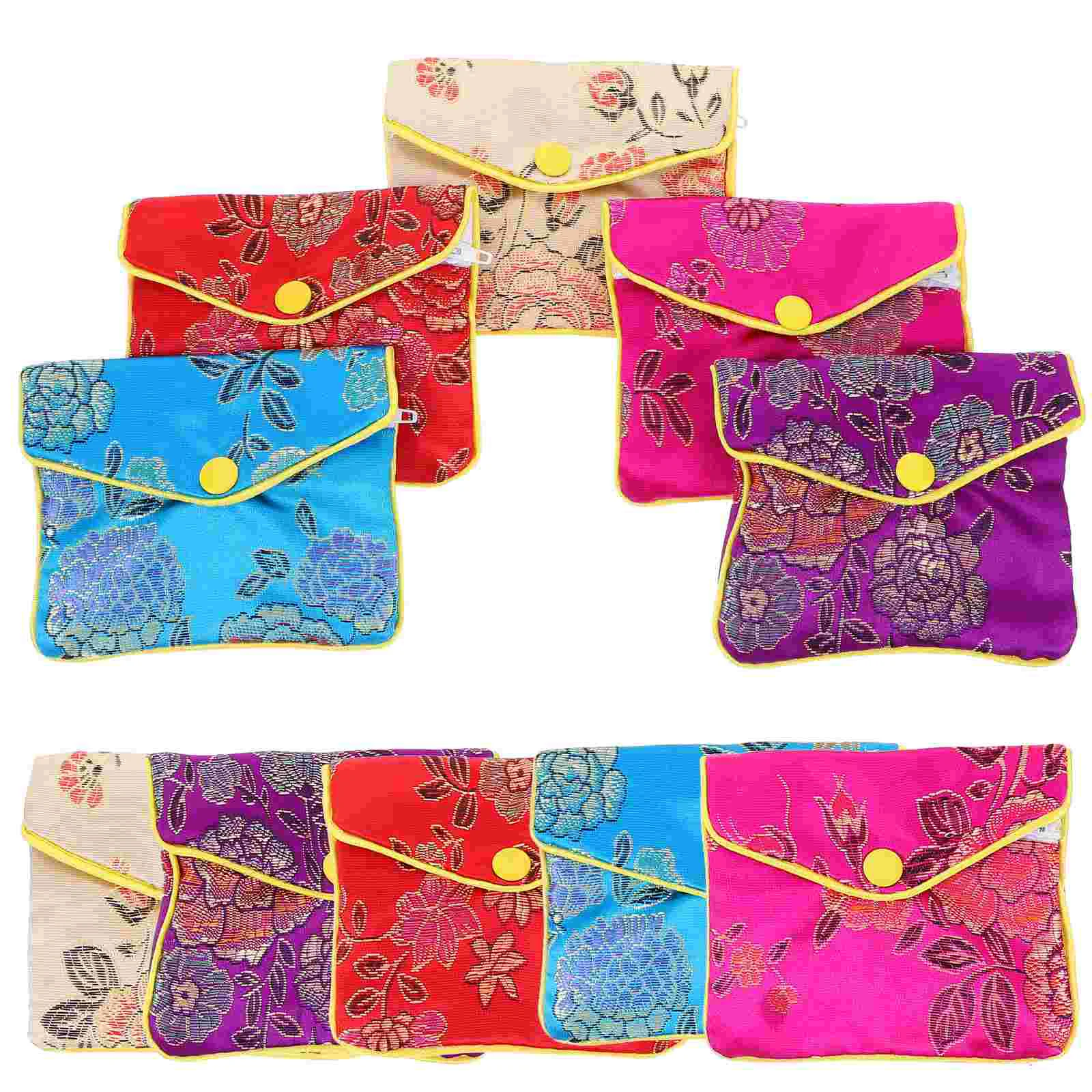 

10 Pcs Portable Brocade Embroidered Snap-style Jewelry Storage Bag Travel Boxes Bracelet Holder Bags