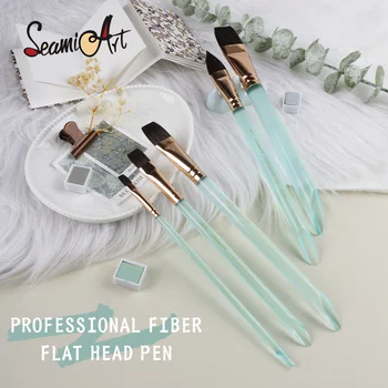 SeamiArt 1pc Pennello per pittura per artista con manico in cristallo per capelli piatti in nylon per acquerello, guazzo, olio acrilico, materiali artistici 1