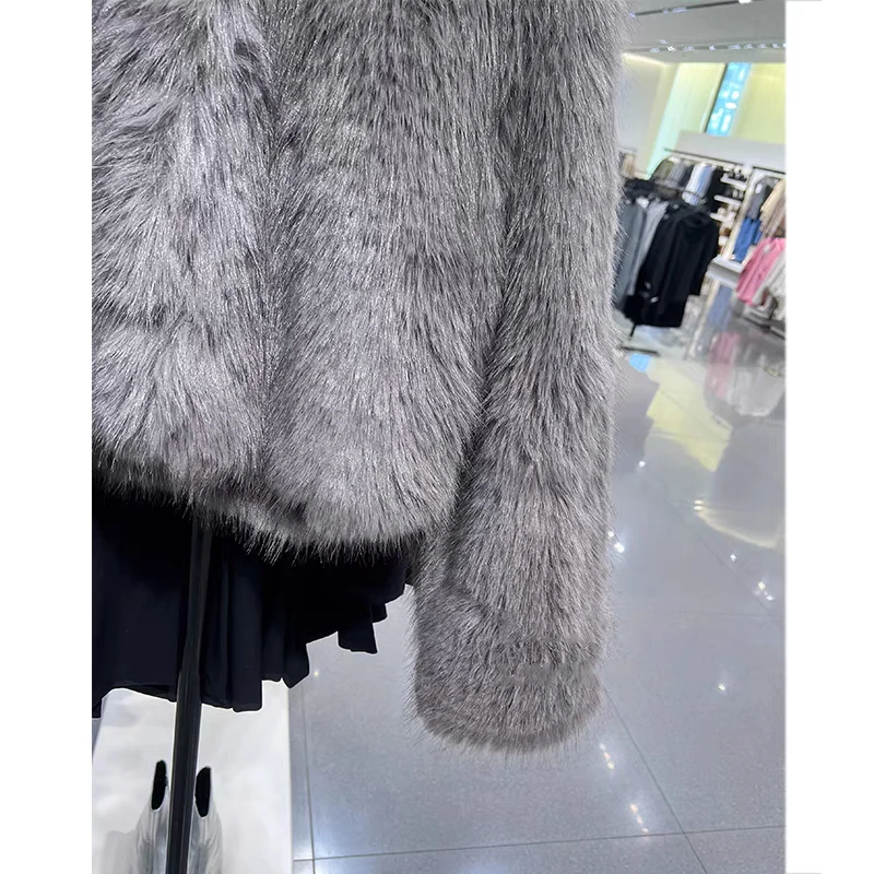 Spring Women's Cardigan Jacket Round Neck Pocket Fur Coat Solid Loose Suede Jacket Streetwear Vintag Outerwear 6