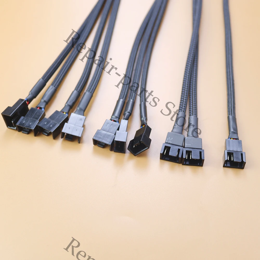 Dteedck 4-poliges 1-bis 3-Wege-PWM-Lüfter-Splitterkabel gekühlt 1 bis 2/3/4-Wege-Gewinde hülsenverlängerung geflochtener Kabel verlängerung lüfterst ecker – Detail 8