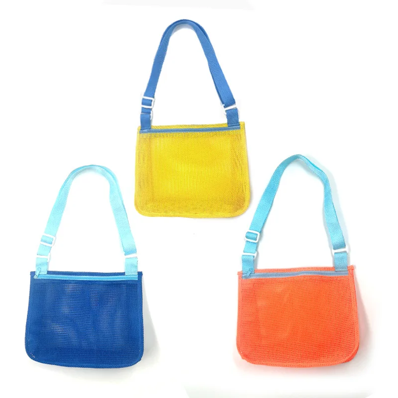 

New Folding Sand Toy Collecting Colorful Storage Shoulder Bag Kids Beach Water Toys Collecting Mesh Storage Messenger Bag