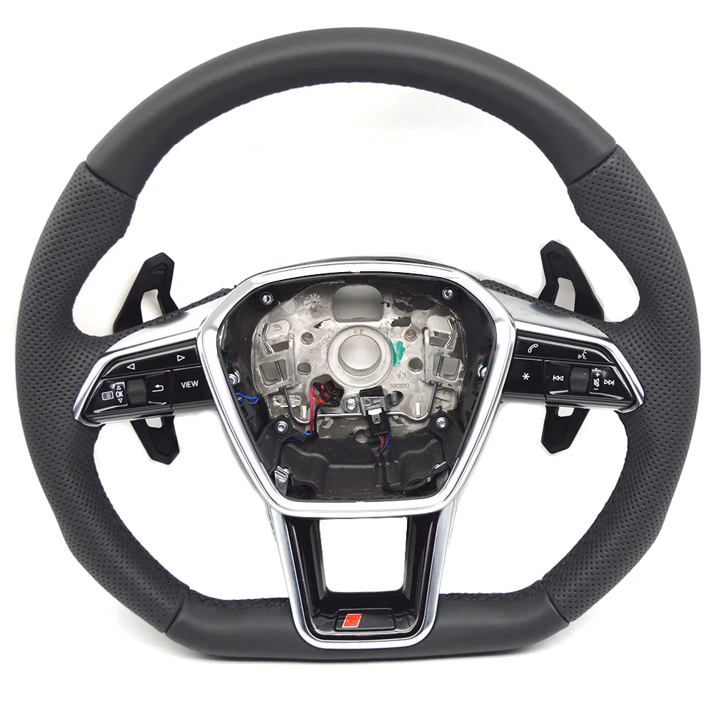 

For Audi A6C8 Multi-Function Steering Wheel Assembly With Half-Punched Black line White line Heating Paddles S RS LOGO