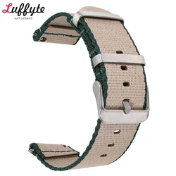 Quick Release Canvas Sport Watchband - Colorful Nylon Weave Strap - 22mm (Beige - green)
