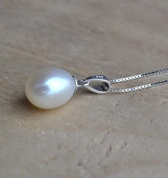 

Unique Design AA Pearl Necklace,8-9mm White Drop Genuine Freshwater Pearl Silver Chain Jewelry,Bridesmaid Christmas Women Gift