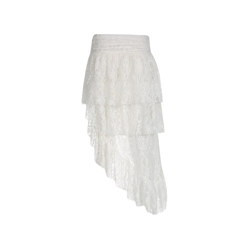 French Bohemian Asymmetrical Lace Midi Skirt