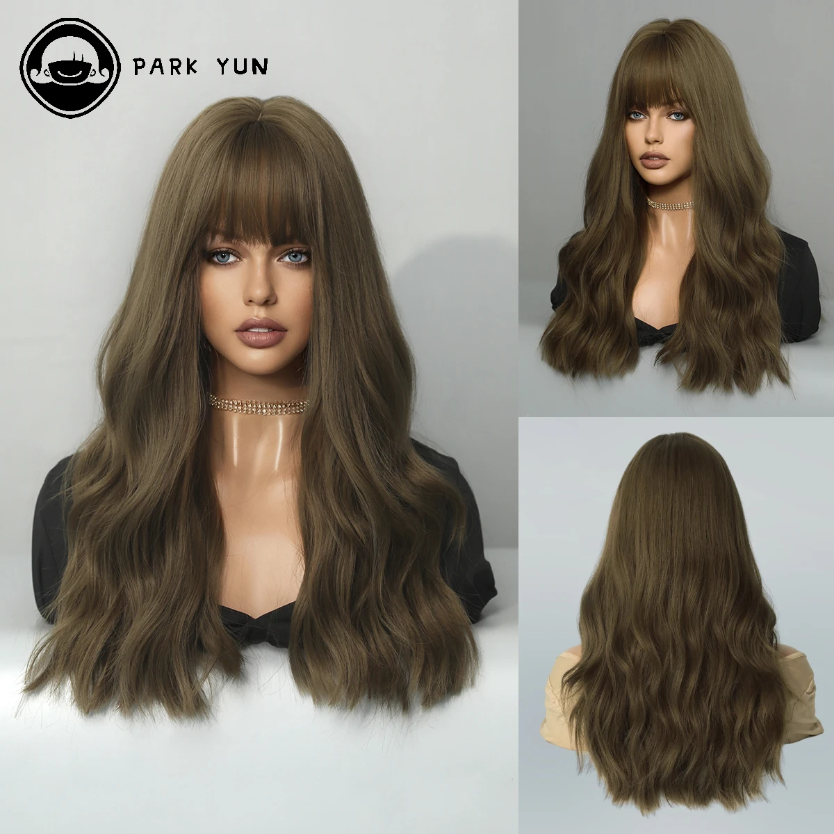 Long Wavy Synthetic Wig with Bangs for Women Body Dark Brown Wave  Wigs Cosplay Daily Lolita Medium Natural Hair Heat Resistant sponge hair rollers 8pcs hair curlers self adhesive hair styling sponge curler hair bangs curling hair styling tools long medium