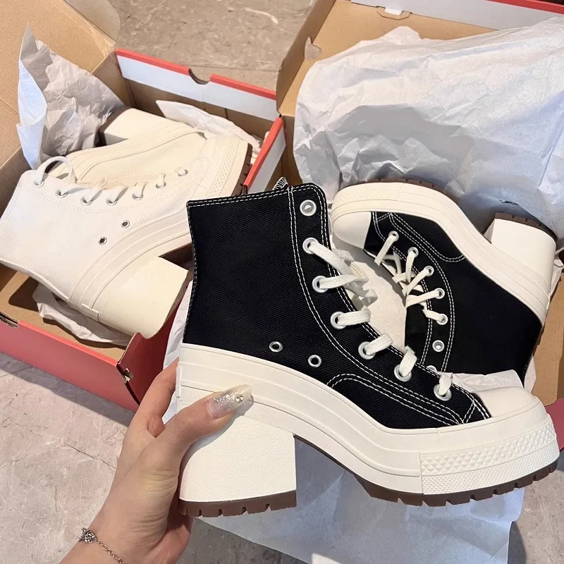 Women Platform Sneakers Designer Women Boots Fashion Outdoor Vulcanize Shoes Women High Top Canvas High Heels Plus Size 36-42 4
