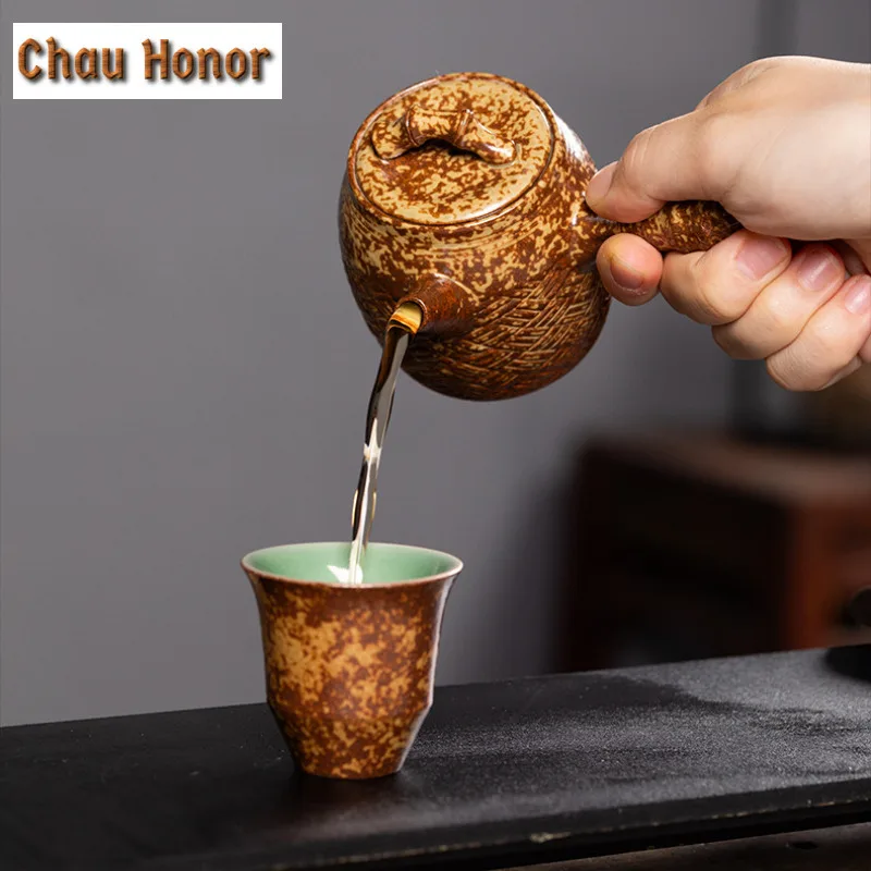 Handmade Longquan Celadon Kiln Change Tea Set Complete Set Retro Tea Ceremony Set Teapot And Tea Cup Set Teaset Collection Gift