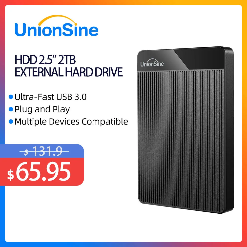 

Unionsine 2 ТБ внешний жесткий диск 2,5 дюйма, внешний жесткий диск USB3.0/USB2.0, высокоскоростное хранилище для Mac,PS4, Xbox One, Windows 10,Linux