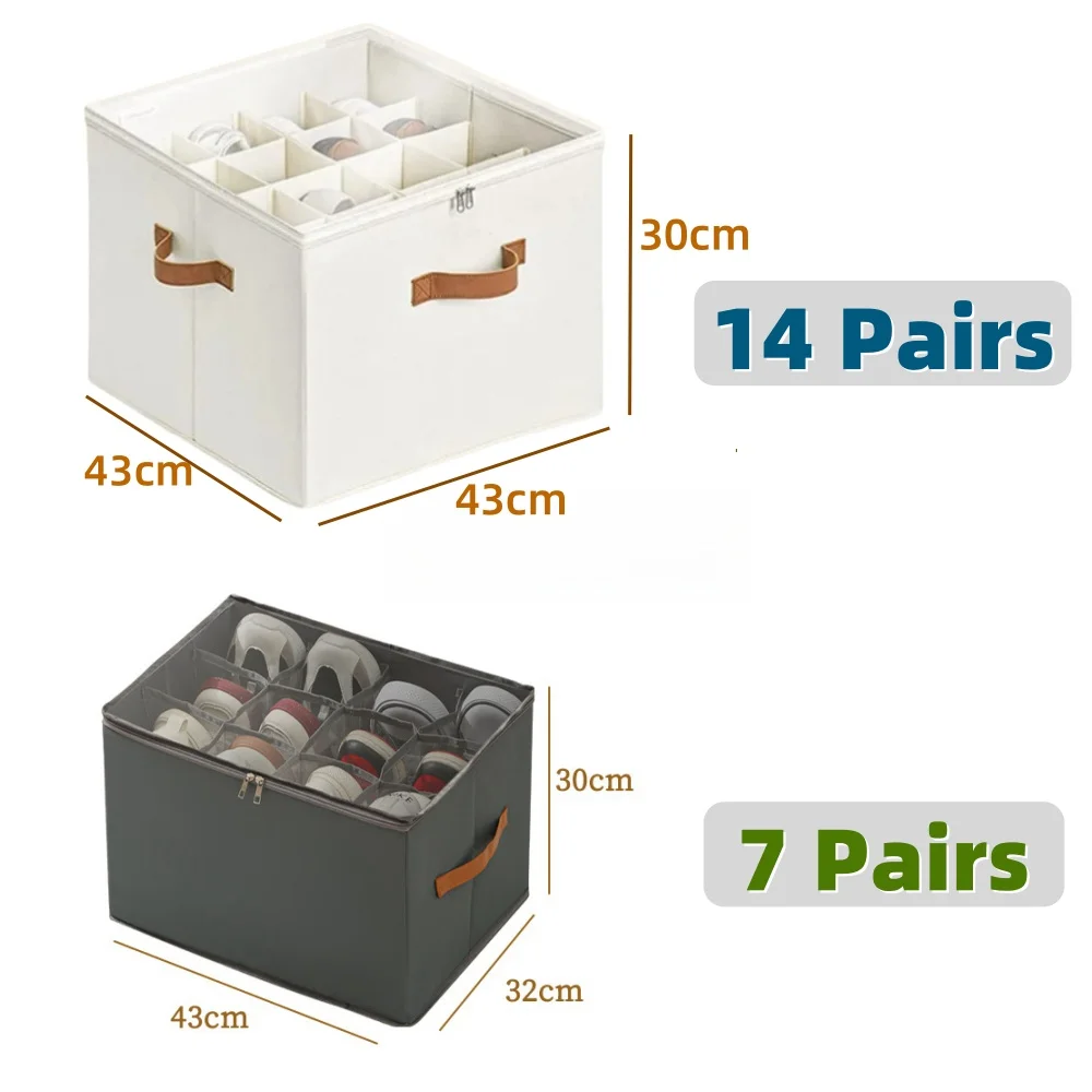Shoe Organizer, Fabric shoe hanger with Cover, Adjustable Dividers for Shoe storage drawer Box Container  Cube Box Fits 14 Pairs 5