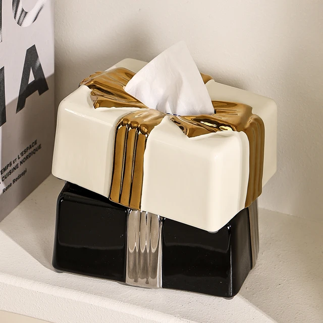 Creative Ceramic Tissue Box Cover Bowknot Relief Home Living Room