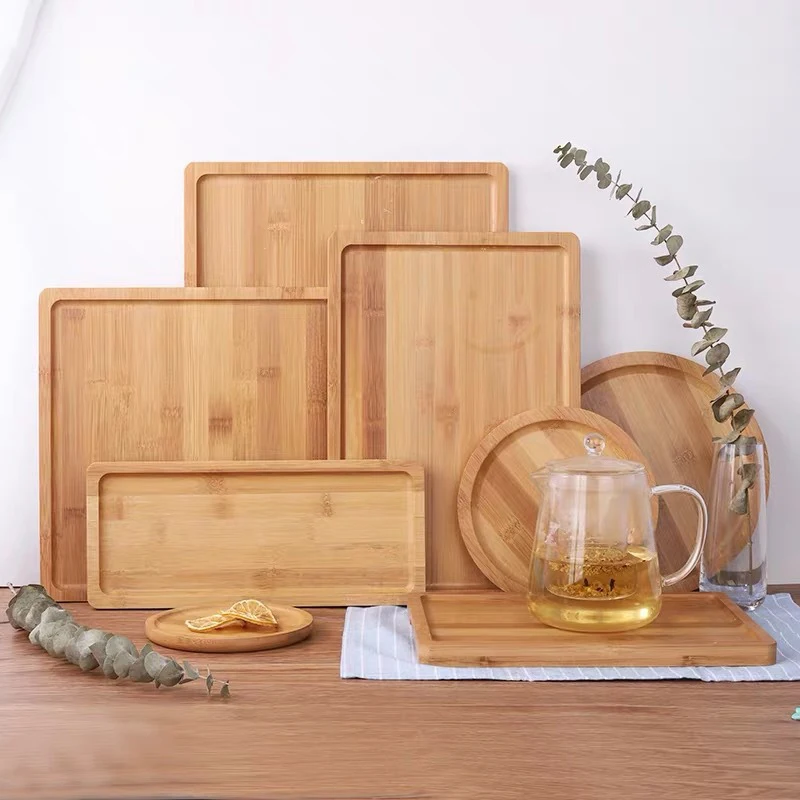 

Rectangle Bamboo Tray to Serve Food Wood Decorative Plate Kitchen Storage Tray Mini Plant Pot Stand Simple Home Decor Wood Tray