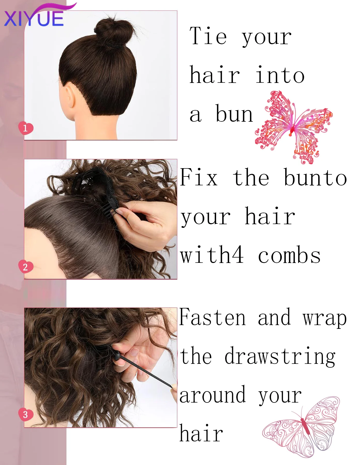 XIYUE Messy Curly Hair Bun Scrunchies Extensions Synthetic Drawstring Chignon Black Brown Curly Wavy Bun Ponytail Wig