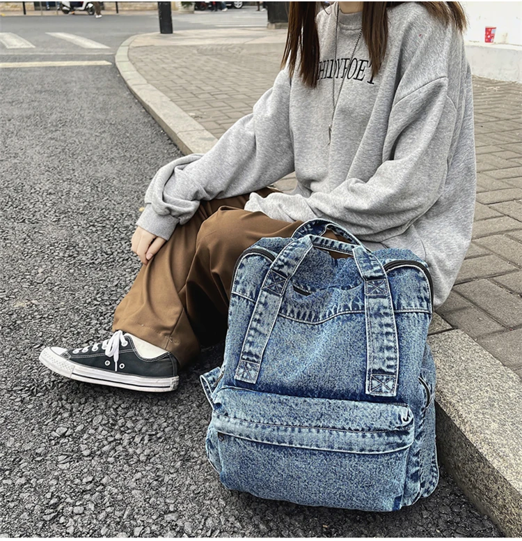 2022 Spring New Denim Women's Backpacks Casual Fashion Travel Backpack High School Girl Student's Schoolbag Mochila Feminina