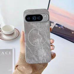 Sleek Metal Silver Frame PU Leather Magnetic Shockproof Bumper Case with Magsafe Compatibility - Google Pixel 8 Pro (GRAY)