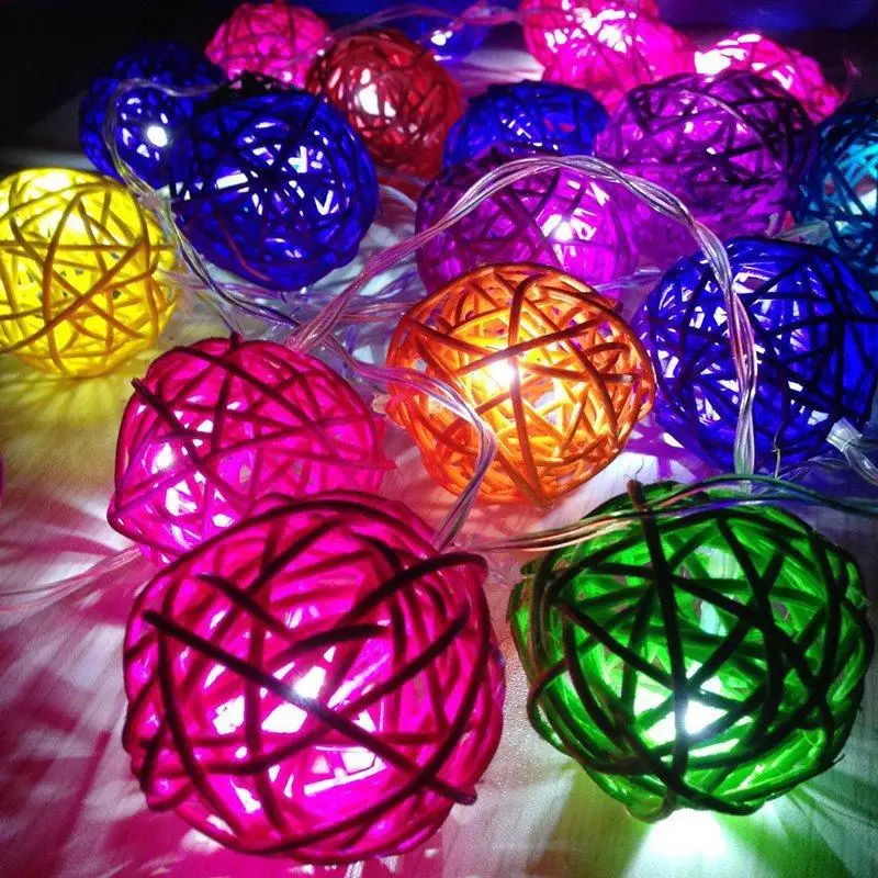 2M/6M/10M Rattan Ball String Light USB/Battery Box Party Christmas Wedding Holiday Light Home Garden Patio Party Fairy Light