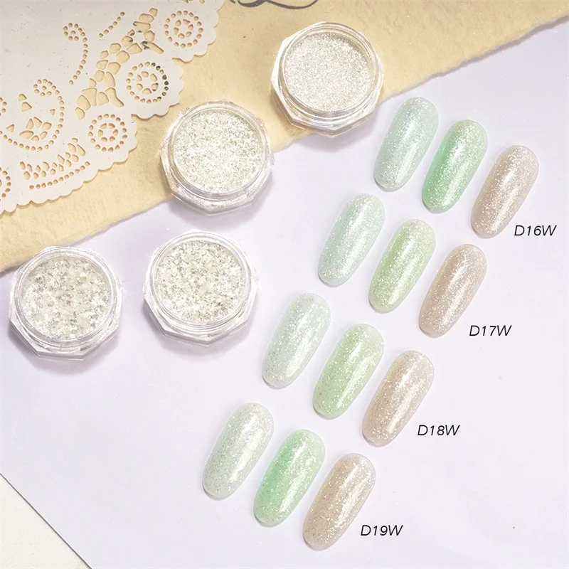 HNDO New White Pearl Powder Chrome Dust Bright Shiny Effect for Gel Polish Manicure Nail Art Design Nails Glitter Pigment