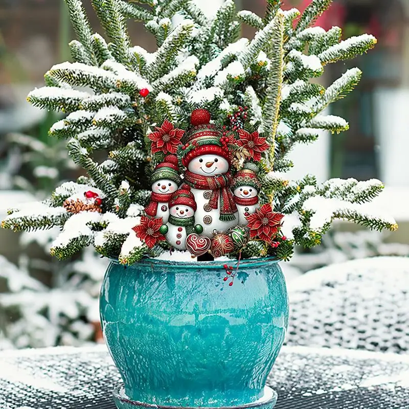 Decorative Garden Stakes 2D Acrylic Snowman Garden Stakes Plug Hand-Painted Outdoor Decorative Tool For Patio Lawn Porch