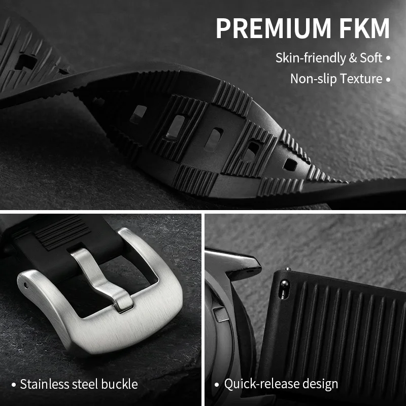 Luxury Breathable Fluororubber Sports Watch Strap