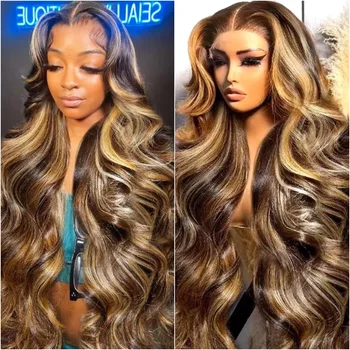 40 Inch 13x6 13x4 HD Transparent Lace Front Wig Body Wave Colored Human Hair Wig for Women Brazilian 4/27 Blonde Preplucked Wigs 1