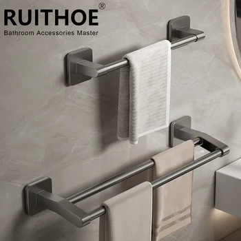 ห้องน้ําชั้นวางผ้าเช็ดตัวผ้าเช็ดตัวผู้ถือ Wall Mount ไม่มีเจาะ 30/40/50 ซม.ผ้าเช็ดตัวพลาสติก ABS บาร์คู่ 2 ชั้น Apartment 2