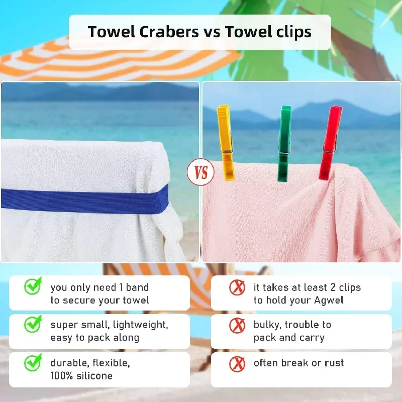 4Pcs Towel Band Beach Chair Straps Stretchable Color Rubber Fixing Clips Ship Essentials Silicone