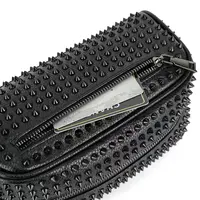 Rivets Clutch PU Leather Purses for Women Fashion Multi-Pocket Handbag Zipper Wallet Party Black - Image 6