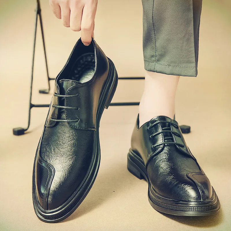 

Loafers Shoes for Men Brand Casual Platform Leather Man Low-top Breathable Formal Business Oxfords Lace-Up Chaussure Homme Mens