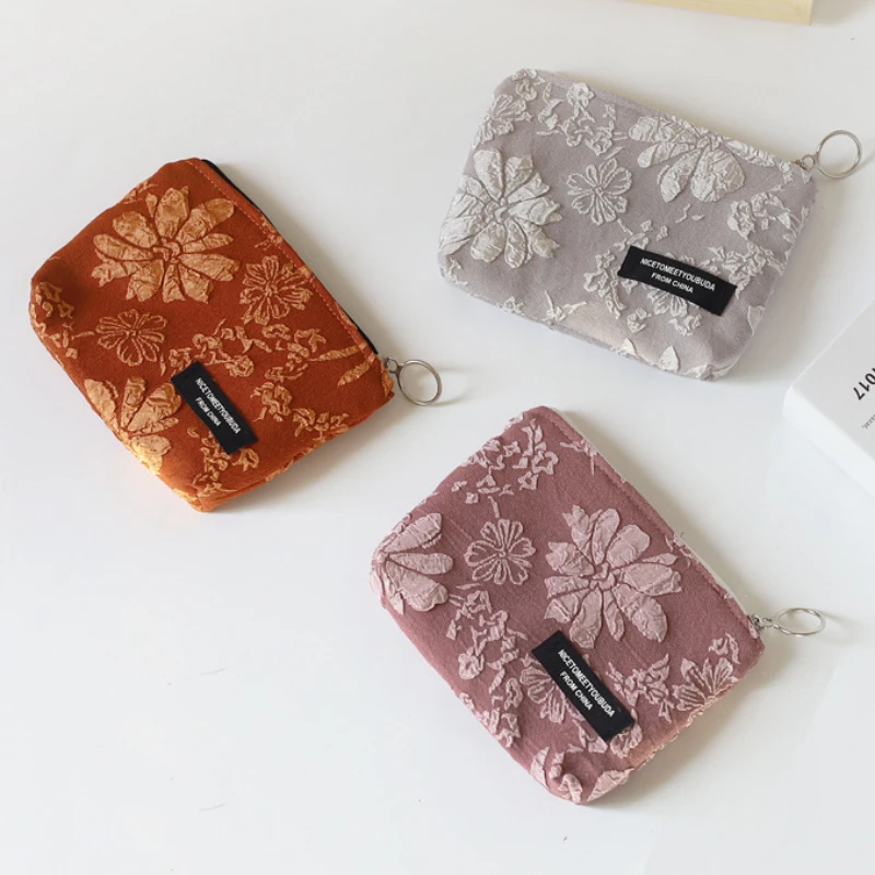 

Women Cute Coin Purse Jacquard Fabric Mini Pouch Portable Change Purse Korean Style Floral Coin Bags Credit Card Keys Wallets